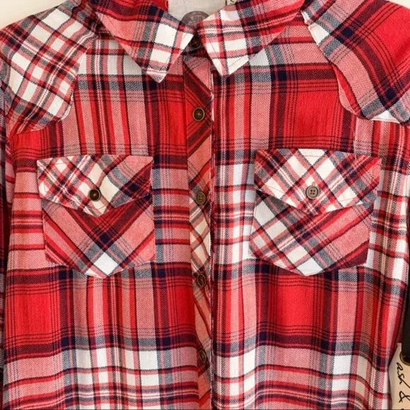 Ash & Ember Avalon Houston Fitted Plaid Flannel Shirt Red Size Small - Picture 7 of 15
